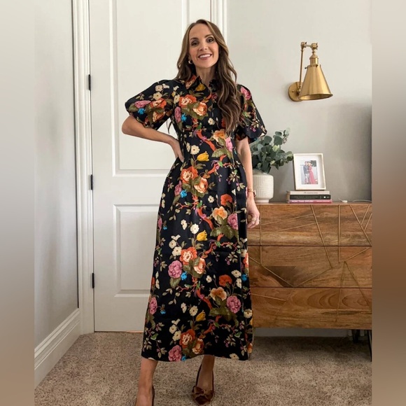 Tuckernuck| Baroque Floral Delaney Short Puff Sleeve Maxi Dress Size XXL - Picture 3 of 9